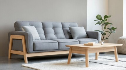 Bright Minimalist Living Room with Grey Sofa