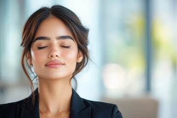 young indian business woman relaxing at office