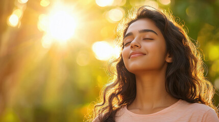 Fototapeta premium young indian woman relaxing on natural background