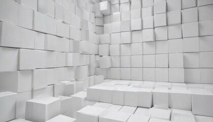 Random shifted white cube boxes block background wallpaper banner with copy space, background,  minimalism,  cube
