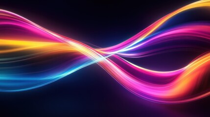 Creative colorful abstract motion curves light beam of fast moving on dark background