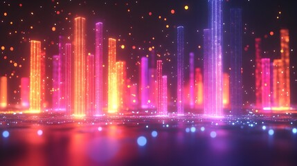 Colorful night fountain lights glow with bright energy