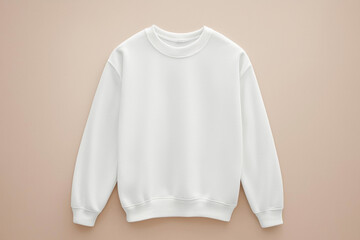 White crew neck sweatshirt mockup on beige background