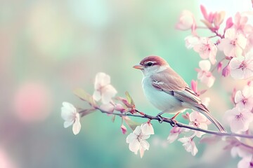 Delicate Sparrow Perched on a Blossoming Branch A Springtime Portrait
