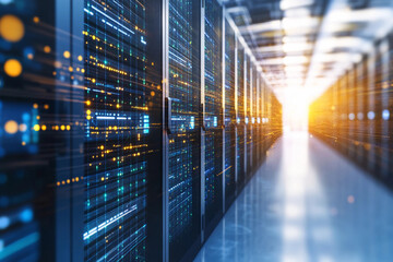 Futuristic data center housing a massive supercomputer with advanced processing capabilities