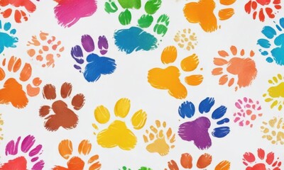 Colorful dog paw doodle isolated on white background,  pet print,  doodle art