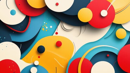 Abstract Colorful Geometric Art Background with Circles and Curves AI generated illustration.