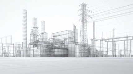 Obraz premium Wireframe Illustration of a Power Plant