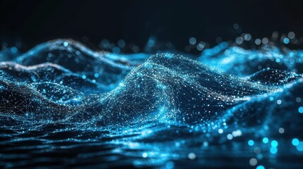 A dark background with a blue abstract design of connected lines and dots, representing technological networks and the importance of connectivity in the digital world.
