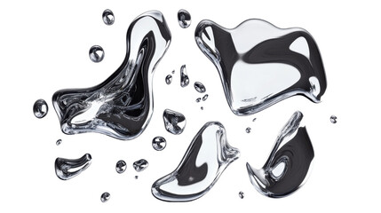 y2k chrome spilled liquid isolated on white background