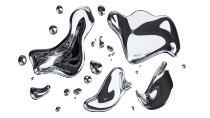 y2k chrome spilled liquid isolated on white background