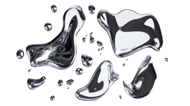 y2k chrome spilled liquid isolated on white background