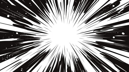 White comic radial speed Lines on black base. Effect power explosion illustration. Comic book design element. Graphic Explosion with Speed Lines in comic book style. Vector Illustration