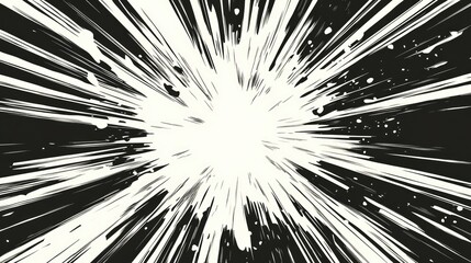 White comic radial speed Lines on black base. Effect power explosion illustration. Comic book design element. Graphic Explosion with Speed Lines in comic book style. Vector Illustration