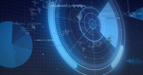 Image of data processing and network of connections over scope scanning