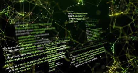 Image of data processing and shapes over black background