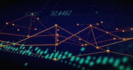 Image of yellow connections over data processing and diagram