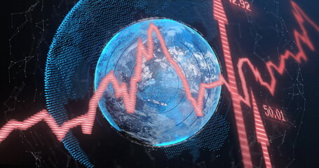 Image of arrows and data processing over globe