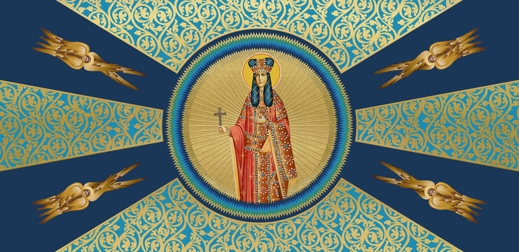 Saint Helena (Ana-Neda). Religious decorative dome with seraphim. Illustration in Byzantine style
