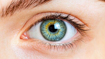 Close Up of a Green Eye with Detailed Iris and Lashes