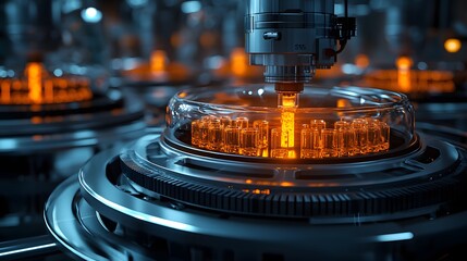 Advanced machine operating in a factory environment performing complex tasks with high efficiency and precision