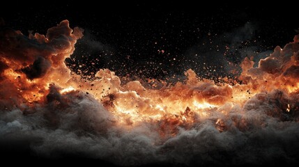 Naklejka premium An intense explosion unleashes fiery clouds and billowing smoke against a contrasting dark background, creating a visually striking and chaotic atmosphere