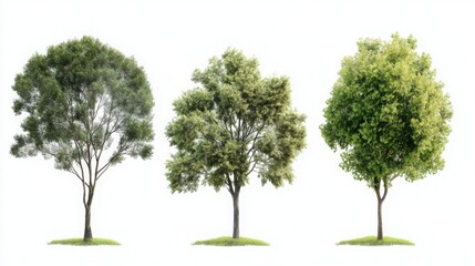 This illustration showcases three different types of trees with varying foliage. The scene highlights natural beauty and diversity in trees.