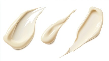 The image showcases three distinct creamy textures of a beauty product on a clean background, highlighting their smooth consistency and elegance.