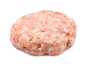 One uncooked fresh patty isolated on white