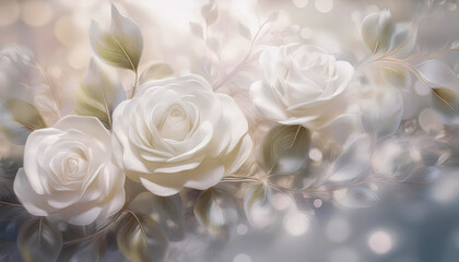 Obraz premium Soft, muted pastels with delicate roses and intertwined leaves in a subtle Mother's Day design.