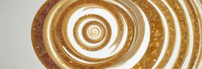 Glittery golden spiral in a colorful, swirly pattern on a white surface,  pattern,  color, swirl