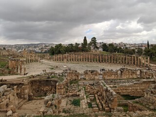 ancient Roman structures in Jerash city,Gerasa, Jordan, hippodrom, amphiteatre,theatres and columns...