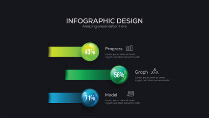 Business 3 option infographic presentation vector 3D colorful balls illustration. Company statistics information graphic visualization template Corporate marketing analytics data report design layout