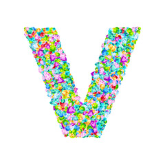 Vector colorful gem stones font, letter V