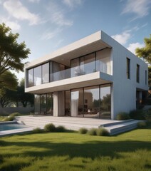Minimalist modern house with clean lines and large windows,  abstract,  architecture