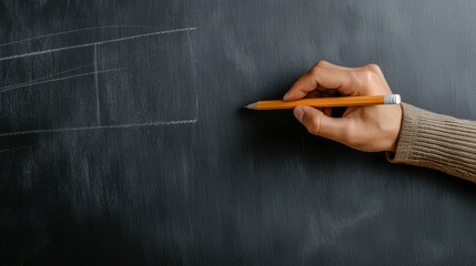 Hand Writing with Pencil on Dark Chalkboard