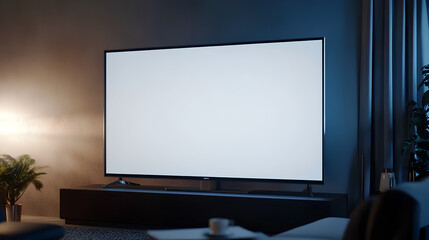 A blank monitor screen placed in a contemporary room, perfect for showcasing digital content, website templates, or advertising designs. Ideal for business, office, or tech-related visuals.