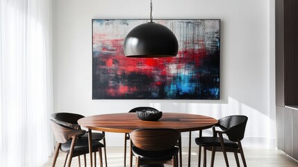 Modern Walnut Dining Area with Curved Chairs and Lighting