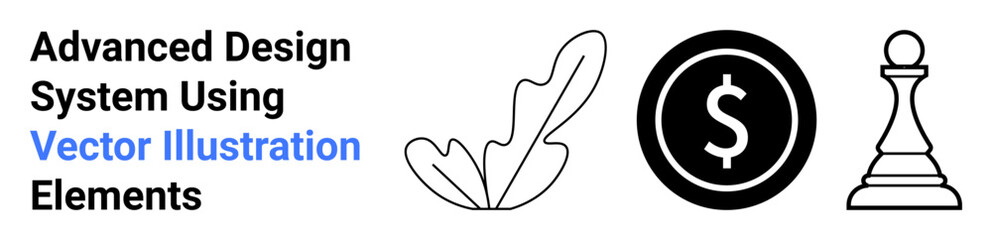 Feather, dollar coin, and chess pawn emphasizing strategy, creativity, finance, and design thinking. Ideal for business, investment, brainstorming leadership innovation creativity flat landing