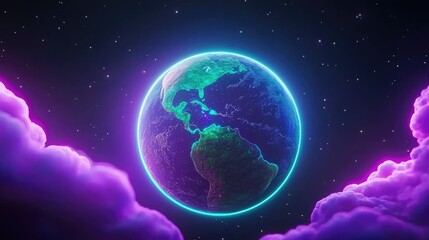 Fototapeta premium Earth in cosmic space vibrant colors digital art night sky aesthetic view planetary concept
