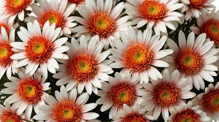 Close up of a Cluster of Coral Daisies with White Petals and Orange Centers Isolated on a White Background in Bright Studio Lighting