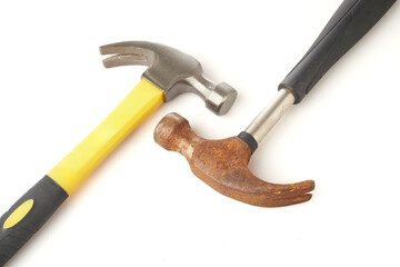 Two Hammers on a White Background Highlighting Tools for Construction and Home Improvement