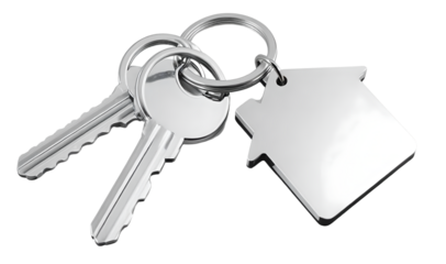 House keys with house shaped keychain cut out
