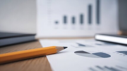 Close-Up of Pencil and Business Report on Desk &ndash; Ideal Visual for Startup Strategy, Financial Planning, and Business Development with a Focus on Precision, Data Analysis, and Growth Goals