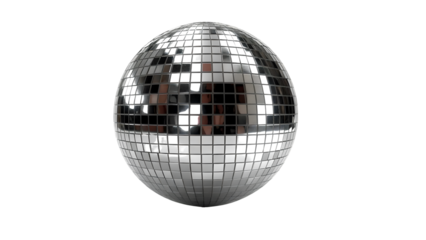 Silver disco mirror ball cut out. Based on Generative AI
