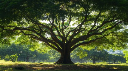Obraz premium rain tree's thick trunk and large leaves make it a resilient species in harsh weather conditions.