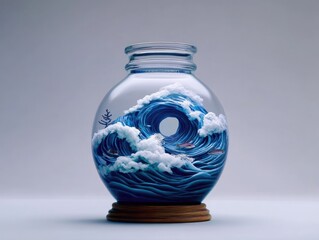 Captivating ocean wave art in glass bowl indoor space artwork contemporary design close-up view creative expression