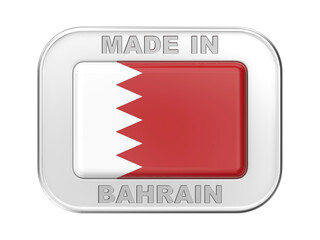 Made in Bahrain, silver badge with the national flag of Bahrain