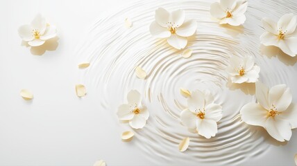 Delicate white blossoms arranged on textured background, creating a serene and elegant visual composition.
