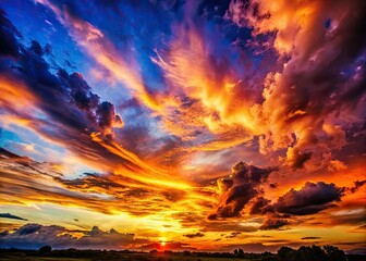 Obraz premium Dramatic sunset silhouettes against epic cloud formations; breathtaking nature photography.